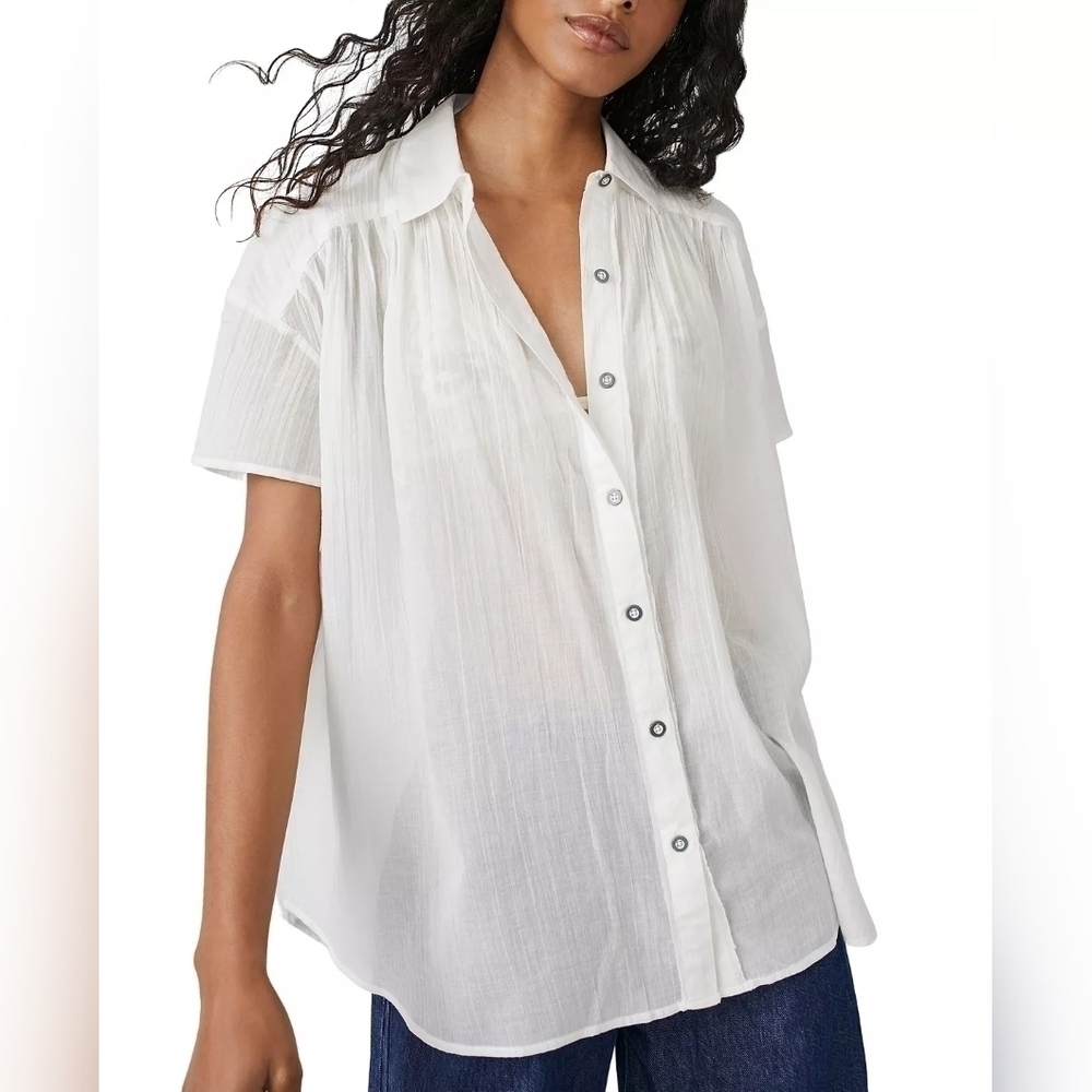 Free People We The Free- Float Away Cotton Pleated Shirt - Picture 1 of 8
